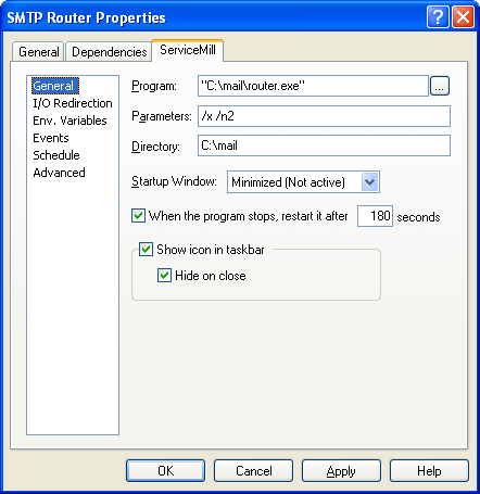 ServiceMill service properties