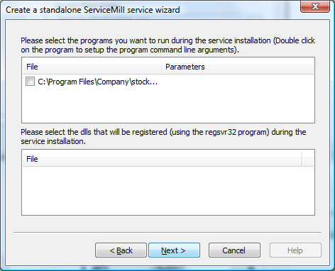ServiceMill Exe Builder program selection