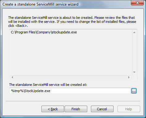 ServiceMill Exe Builder service configuration